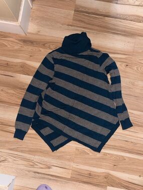 Striped Turtleneck Sweater - Navy & Gray